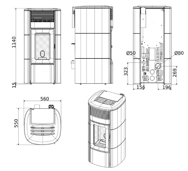 Pelletofen MCZ CLUB Absolute Comfort Air Matic 14 CORE R (Anschluss hinten) kanalisierbar - Maestro - 14 KW
