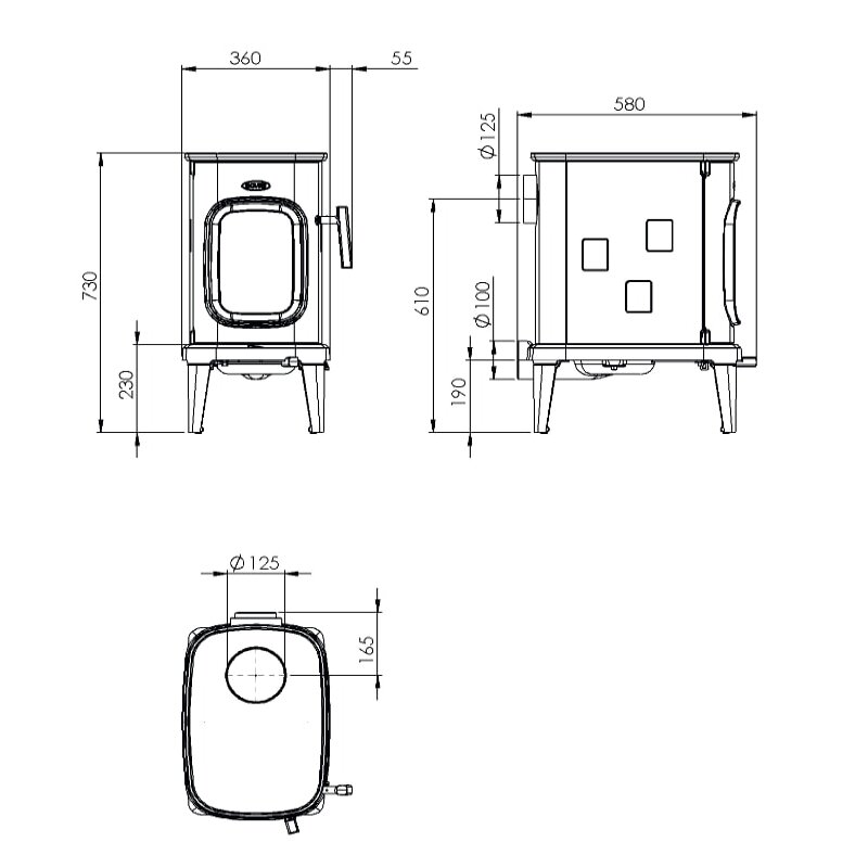 Kaminofen Gussofen Dovre Saga 107 - 7 kW - Schwarz lackiert