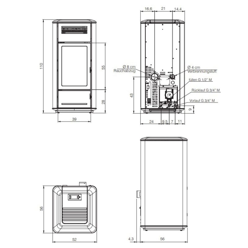 Pelletofen wasserführend Edilkamin MILLA H 15 Evo - 14,8 kW