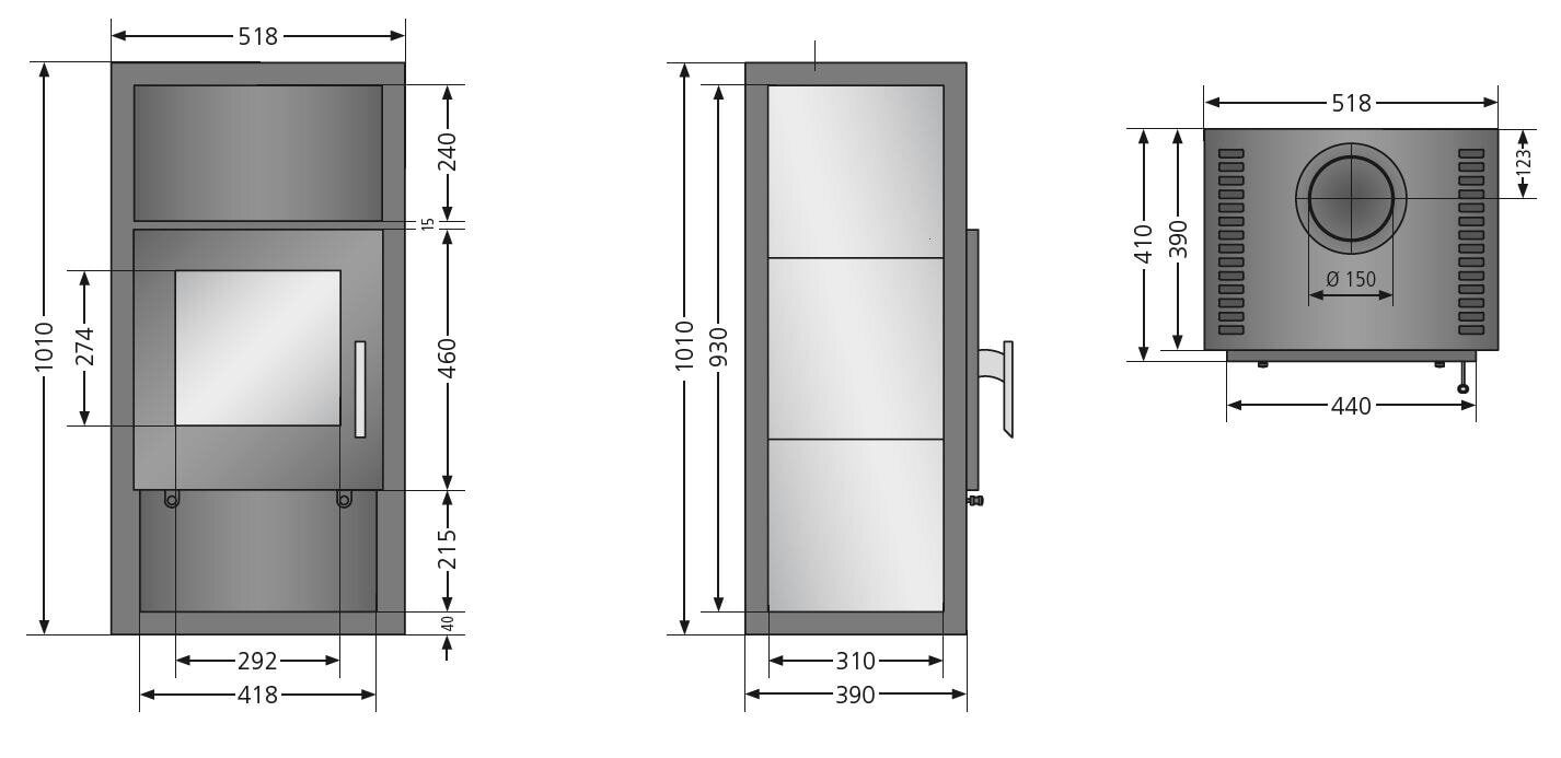 Kaminofen Justus Texas V - 6 kW - Stahl Schwarz - Specksteinkeramik grau