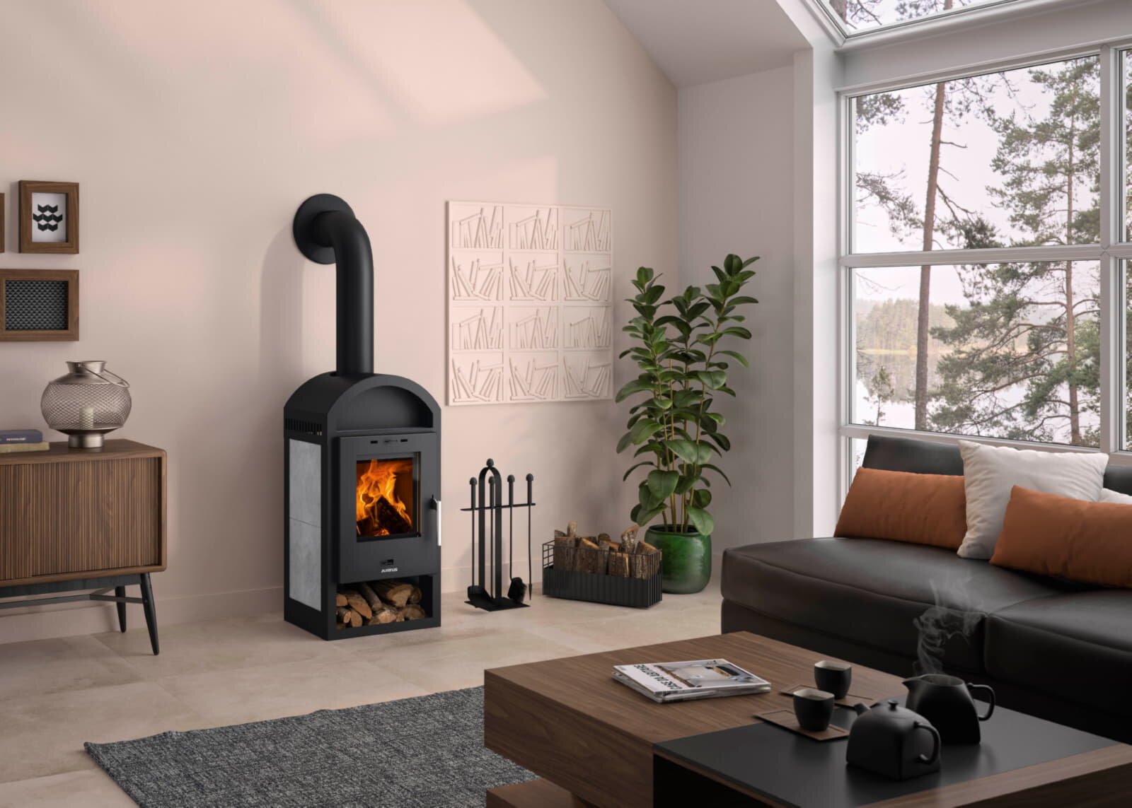 Kaminofen Justus Vegas - 6 kW -  Stahl Schwarz - Specksteinkeramik