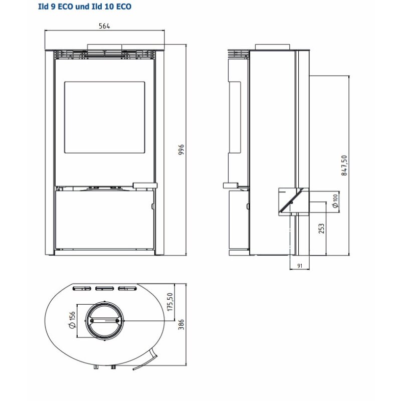 Kaminofen ILD 10 Eco AP mit Seitenfenster (BP) - 6,5 kW - Schwarz