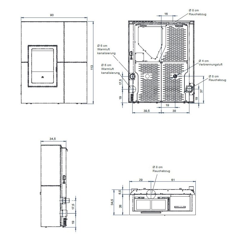 Pelletofen Edilkamin BLADE 12++ Evo - Stahl - 12,1 kW