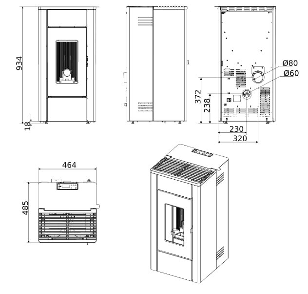 Pelletofen MCZ MAY Air 7 R S2 5S (Anschluss hinten) - 7 kW
