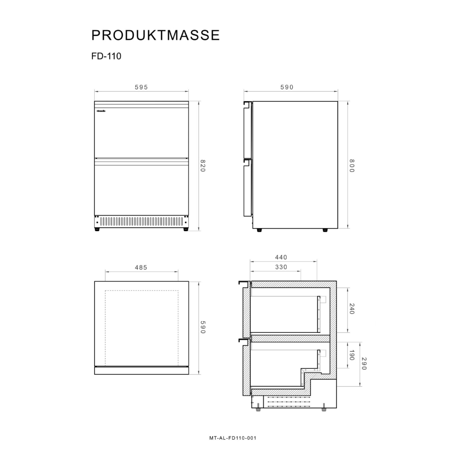 Vivandio Outdoor (Wein)kühlschrank mit Schubladen FD-110, 2 Zonen - Silber