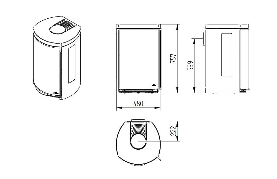 Kaminofen Jydepejsen Cozy Modern Base mit Seitenfenster - 6 kW