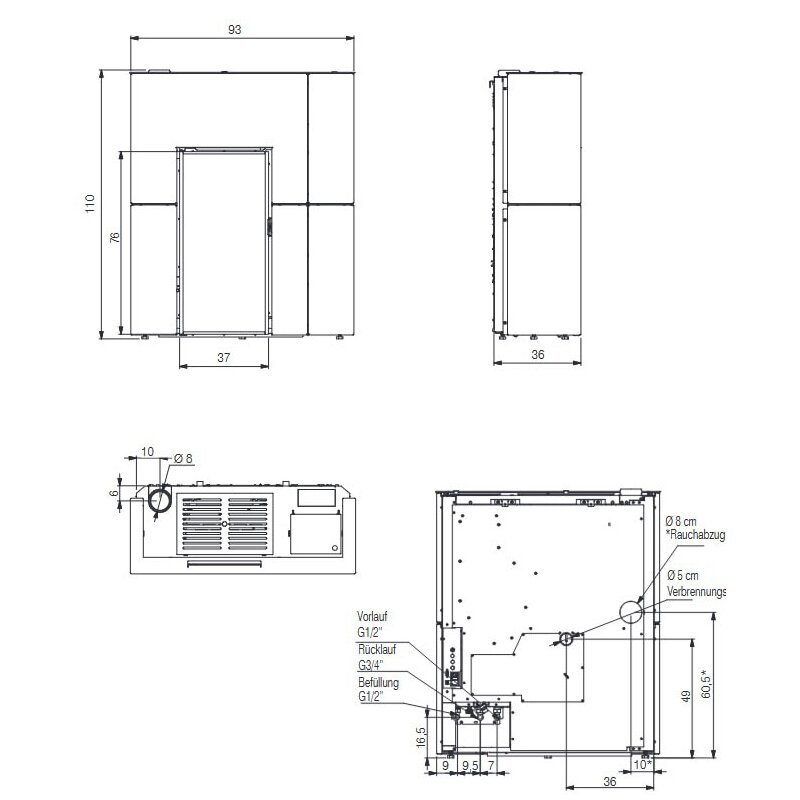 Pelletofen wasserführend Edilkamin BLADE H 15 Evo - Stahl - 14,9 kW