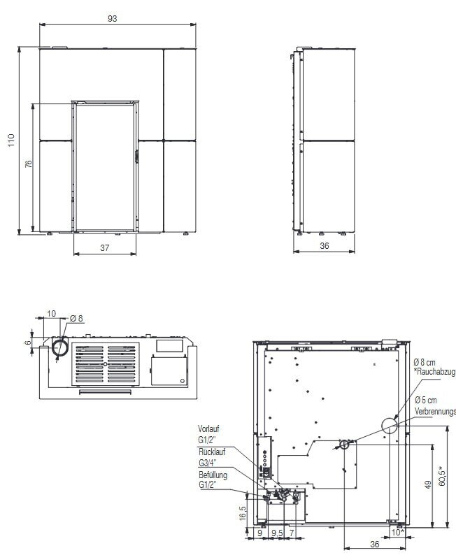 Pelletofen wasserführend Edilkamin BLADE H 15 Evo - Stahl - 14,9 kW