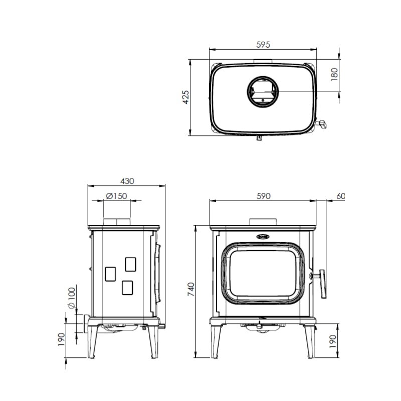 Kaminofen Gussofen Dovre Saga 207 - 8 kW - Schwarz