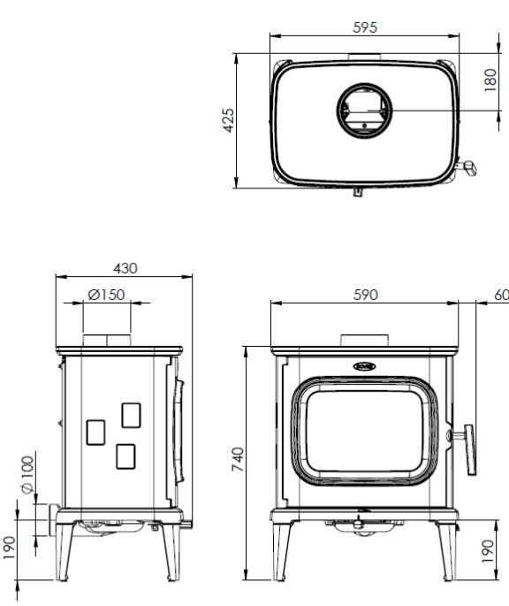 Kaminofen Gussofen Dovre Saga 207 - 8 kW - Schwarz
