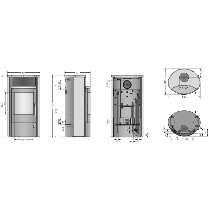 Kaminofen wassergeführt Oranier Pori Aqua - 10 kW - Stahl Schwarz - Verkleidung Stahl Schwarz
