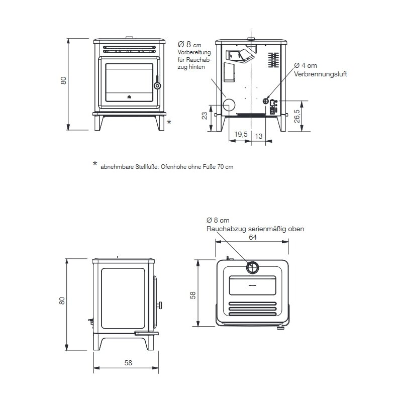 Pelletofen Edilkamin LILLE 7 Evo - 6,5 kW -  Gusseisen schwarz mit Riffelung