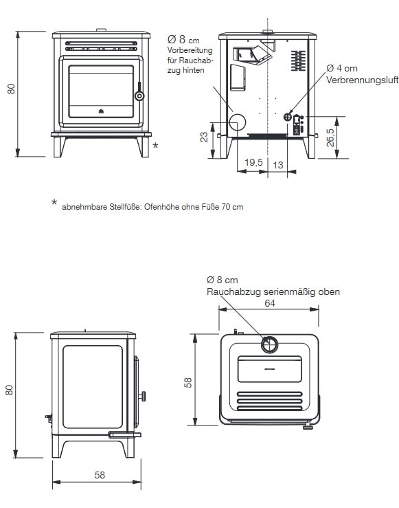 Pelletofen Edilkamin LILLE 7 Evo - 6,5 kW -  Gusseisen schwarz mit Riffelung