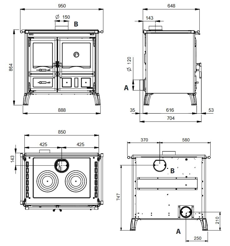 Küchenherd La Nordica Prestige Line - Gardenia 5.0 - 9,5 kW - Stahl Anthrazit- Schwarz