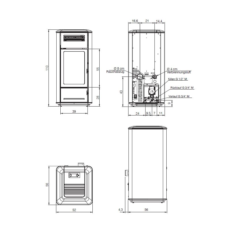 Pelletofen wasserführend Edilkamin MILLA H 12  Evo - 11,9 kW