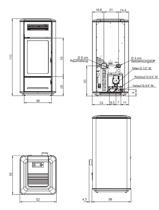 Pelletofen wasserführend Edilkamin MILLA H 12  Evo - 11,9 kW