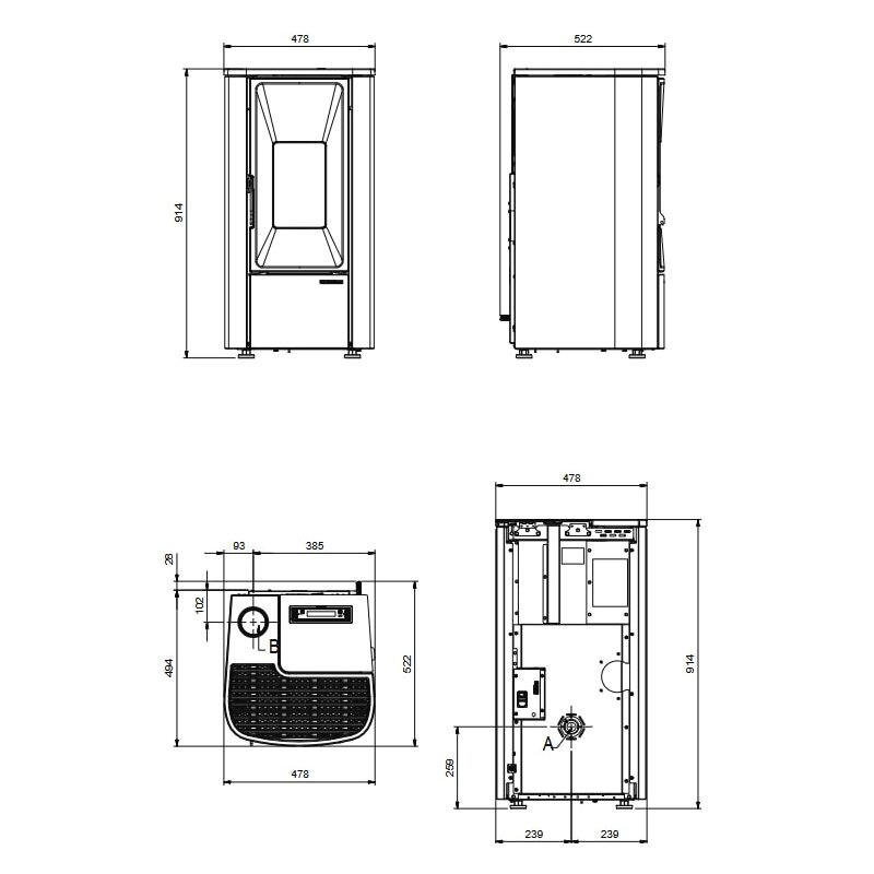 Pelletofen La Nordica Extraflame Prestige Line - Lina Top - 7 kW - Schwarz