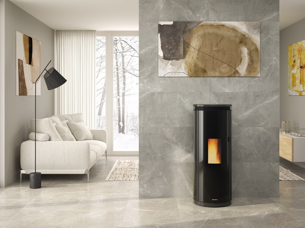 Pelletofen La Nordica Extraflame Prestige Line - Pamela Crystal BLSC Glas - 8 kW - Schwarz