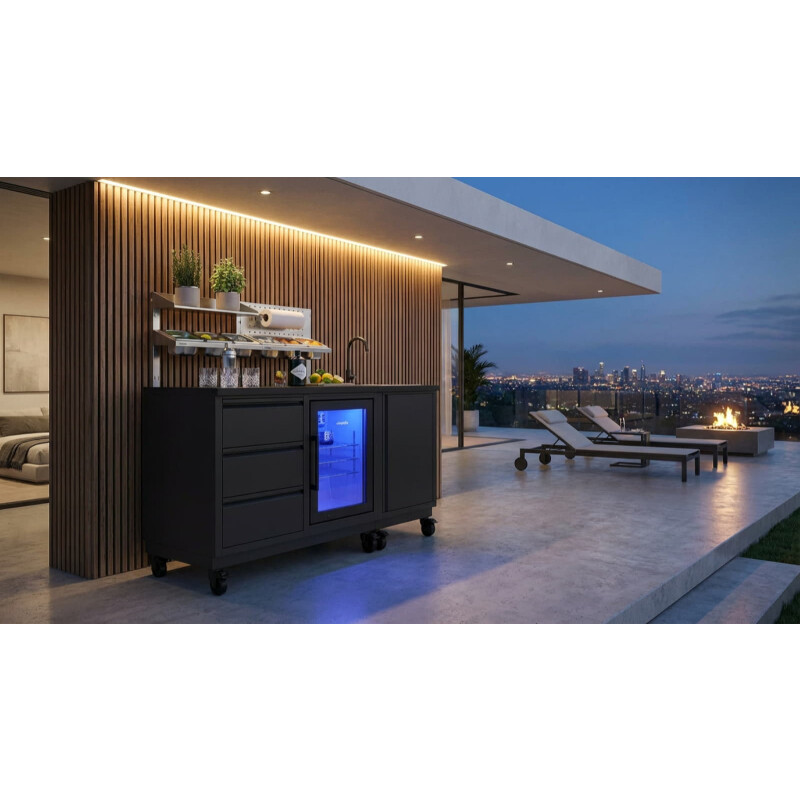 Vivandio quub Cocktailstation mit Kühlschrank und Spüle, Schwarz