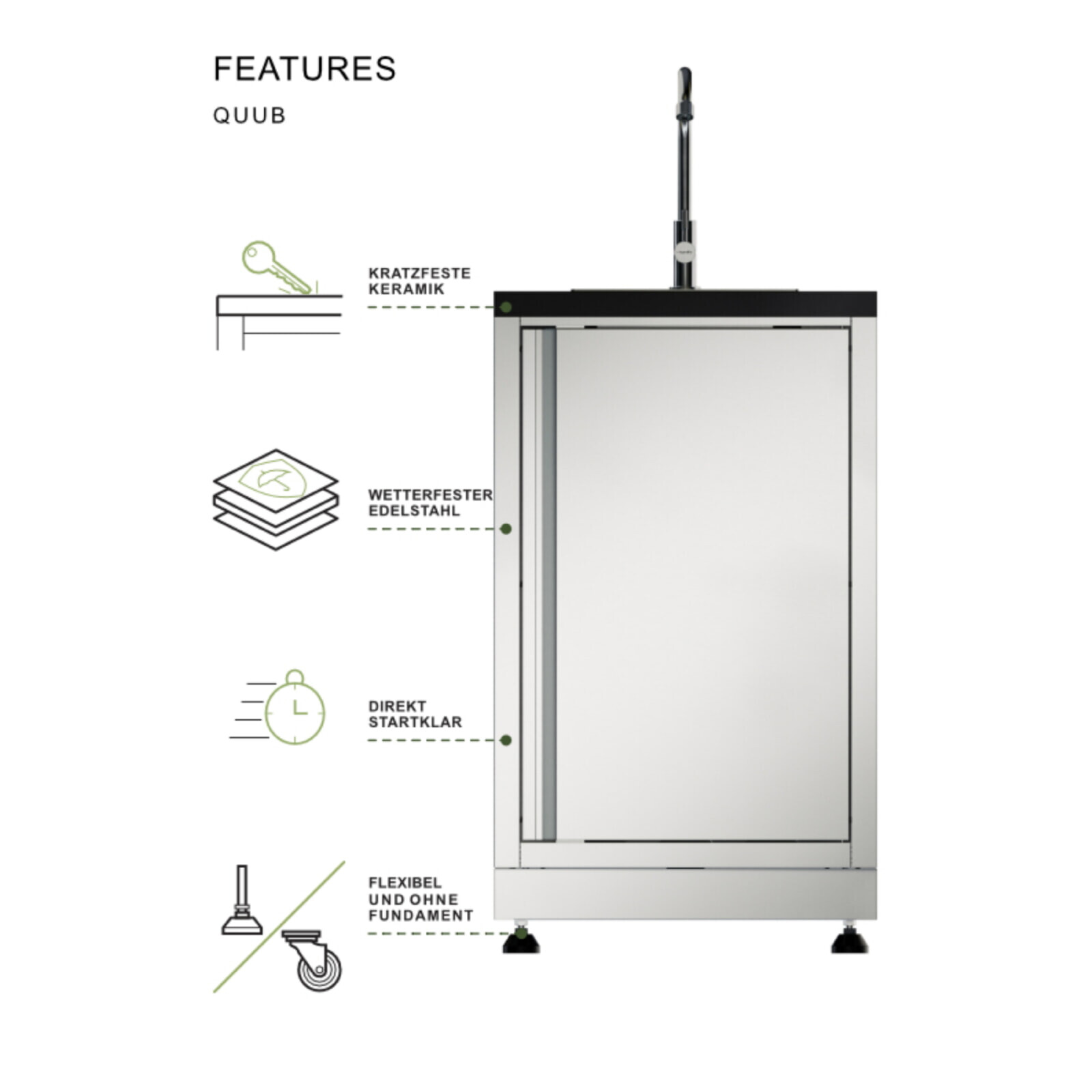 Vivandio quub Cocktailstation mit Kühlschrank und Spüle, Schwarz