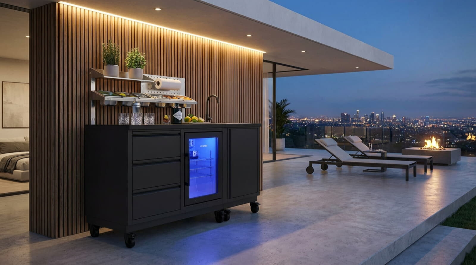 Vivandio quub Cocktailstation mit Kühlschrank und Spüle, Schwarz