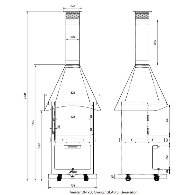 Gartenkamin/ Grill Firestar DN 700 Swing Glas (3.Generation)