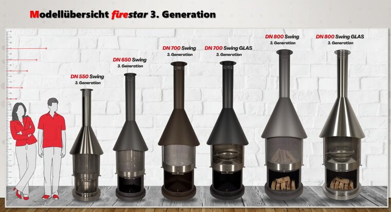 Gartenkamin/ Grill Firestar DN 800 Swing Glas (3. Generation)