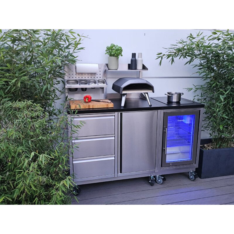 Vivandio Outdoorküche quub - Kühlschrank + Kochmodul Induktion - Silber