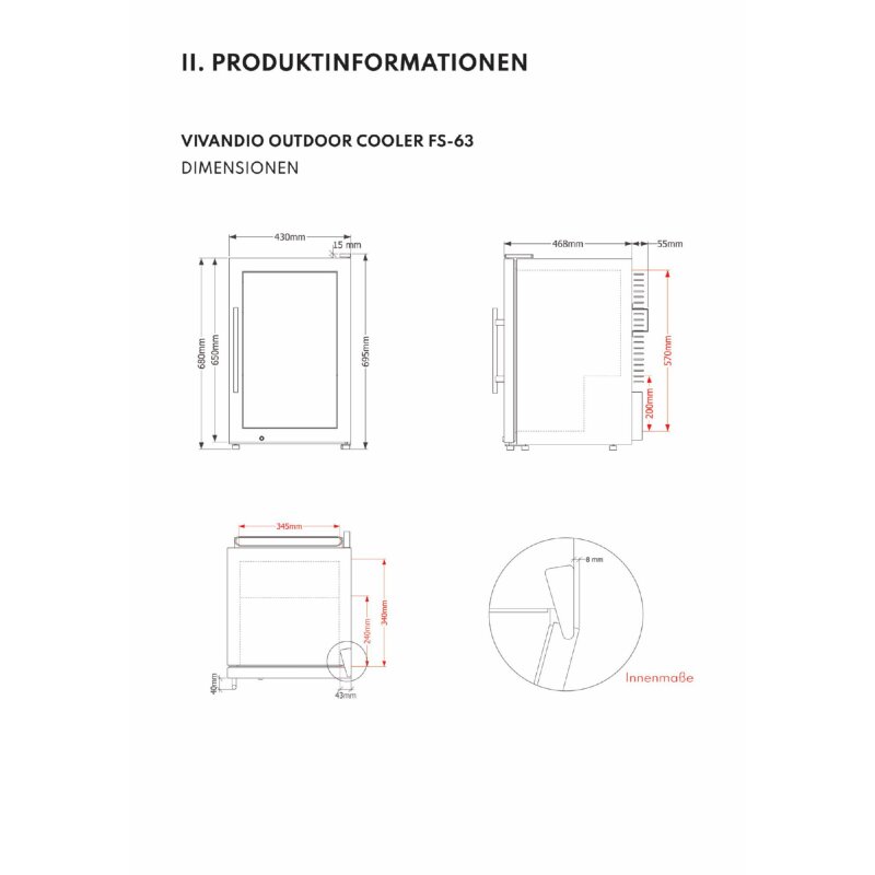 Vivandio Outdoorküche quub - Kühlschrank + Kochmodul Induktion - Silber
