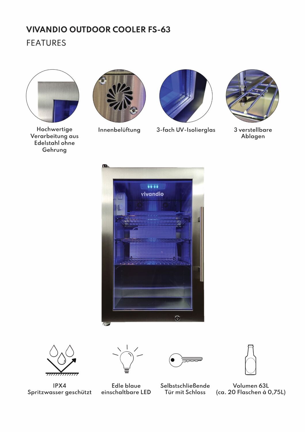 Vivandio Outdoorküche quub - Kühlschrank + Kochmodul Induktion - Silber