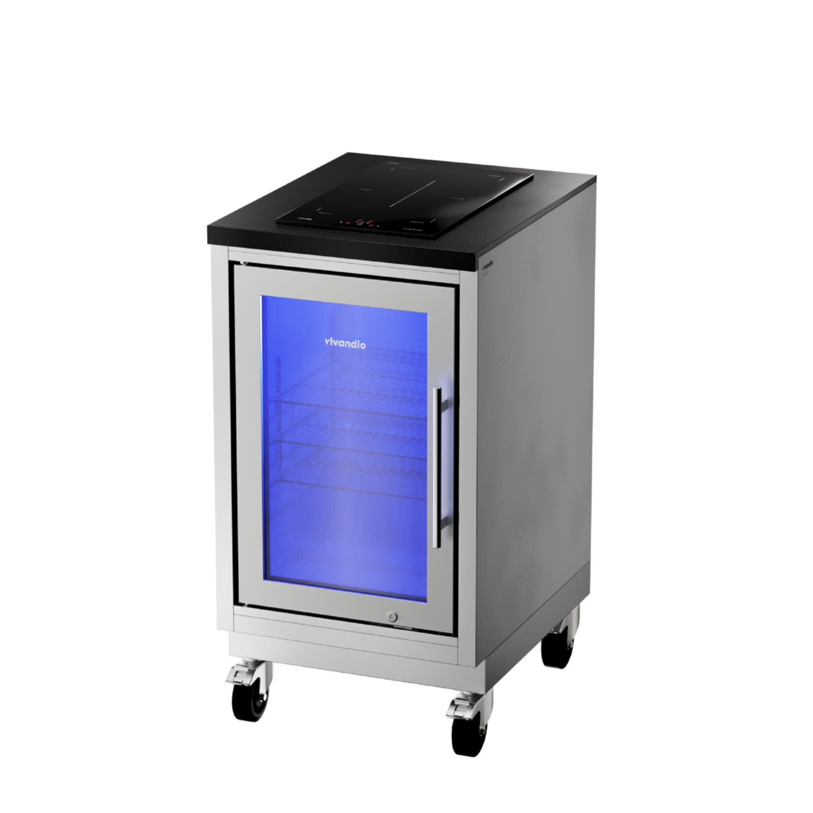 Vivandio Outdoorküche quub - Kühlschrank + Kochmodul Induktion - Silber