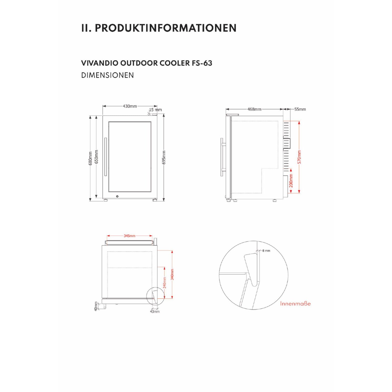 Vivandio Outdoorküche quub - Kühlschrank + Kochmodul Induktion - Schwarz