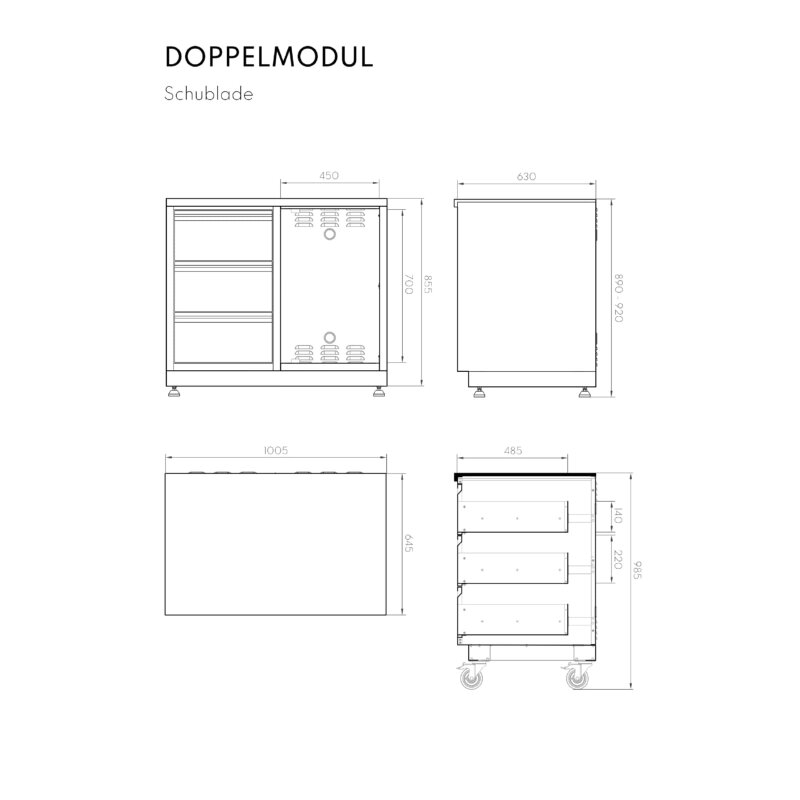 Vivandio Outdoorküche quub - Kühlschrank + Schubladenmodul - Silber
