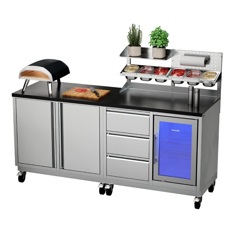 Vivandio Outdoorküche quub - Kühlschrank + Schubladenmodul - Silber