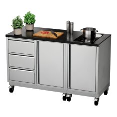 Vivandio Outdoork&uuml;che quub - Schrank + Schubladenmodul - Silber