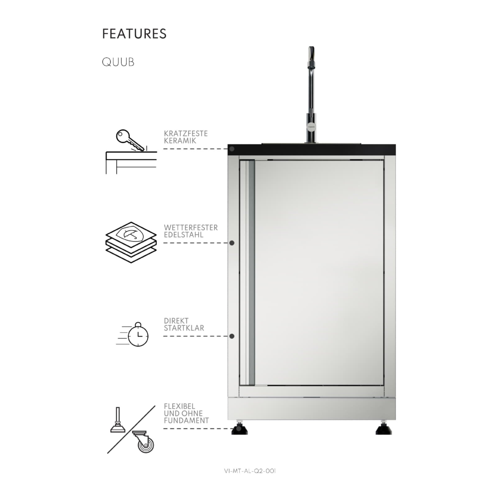 Vivandio Outdoorküche quub - Schrank + Schubladenmodul - Schwarz
