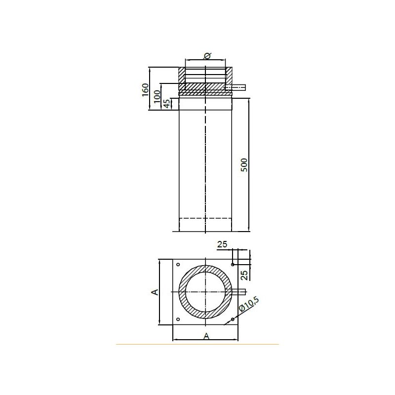 Teleskopstütze 190-630mm inkl. Teleskopkopf m. Kondensatablauf seitl. und 1/2" Nippel - Ø 180 mm