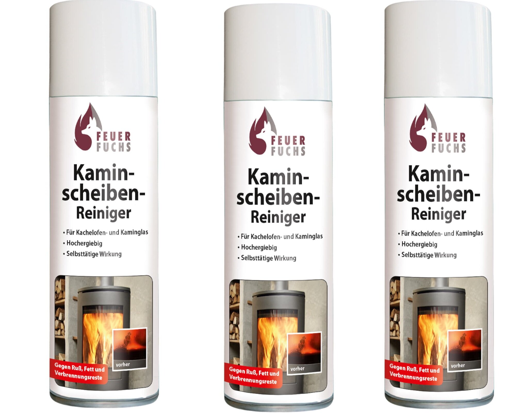 3x Kaminscheiben-Reiniger 300ml - Vorteilspack- Feuer-Fuchs