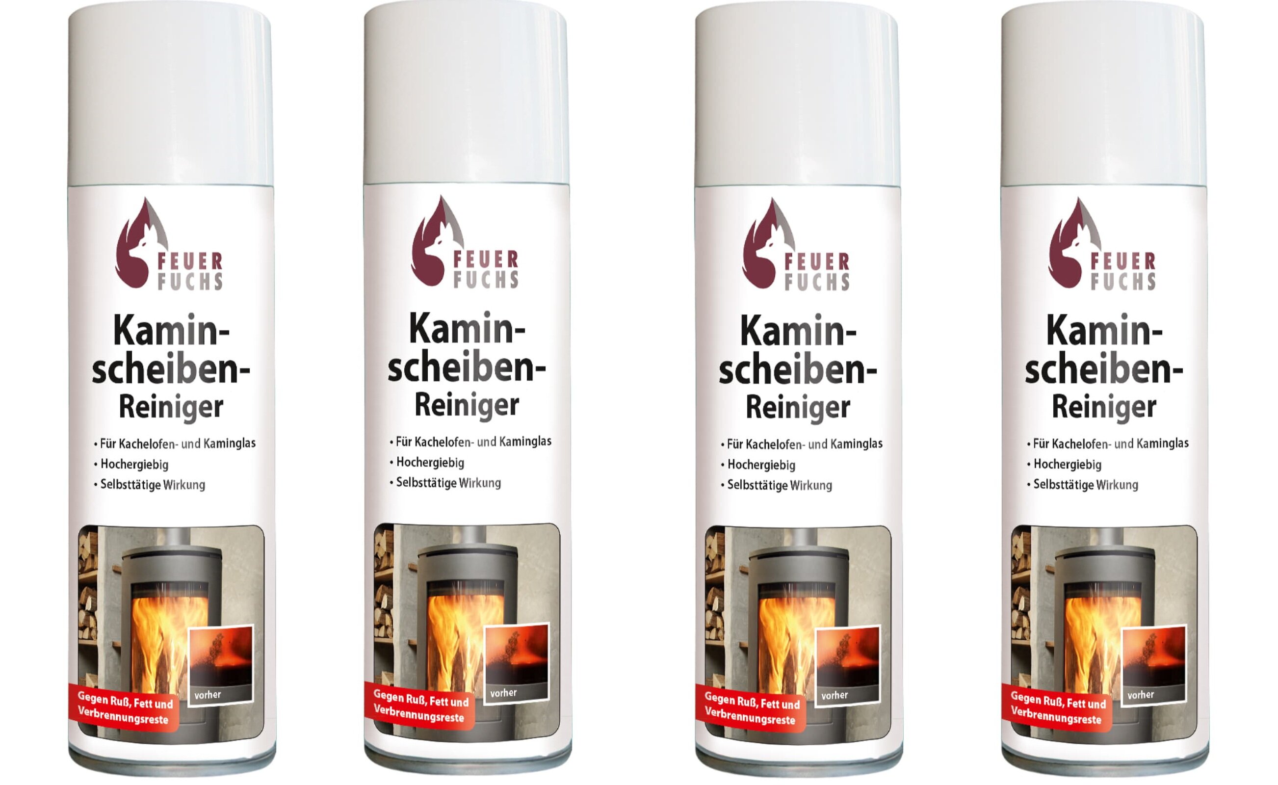 4x Kaminscheiben-Reiniger 300ml - Vorteilspack- Feuer-Fuchs