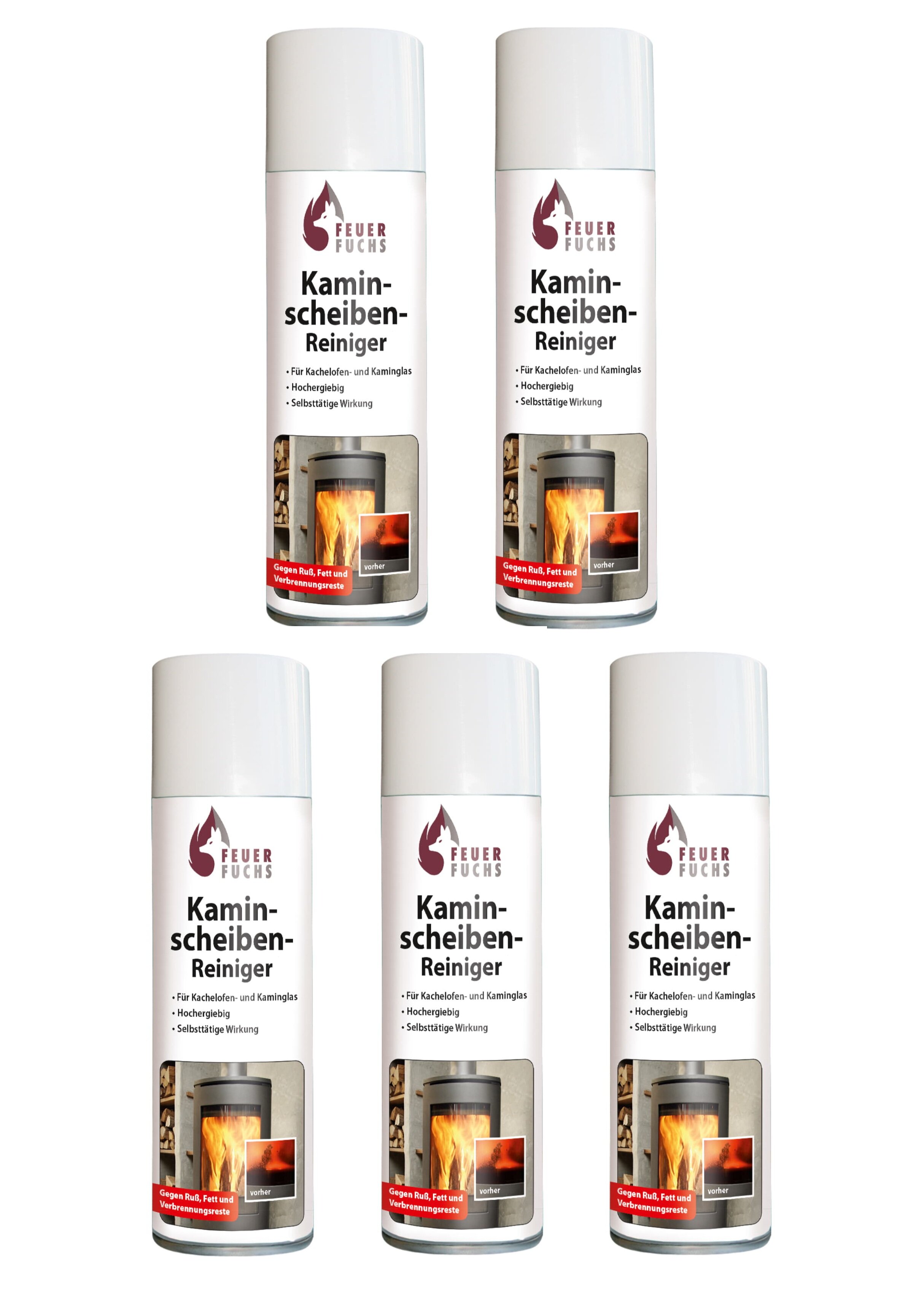 5x Kaminscheiben-Reiniger 300ml - Vorteilspack- Feuer-Fuchs