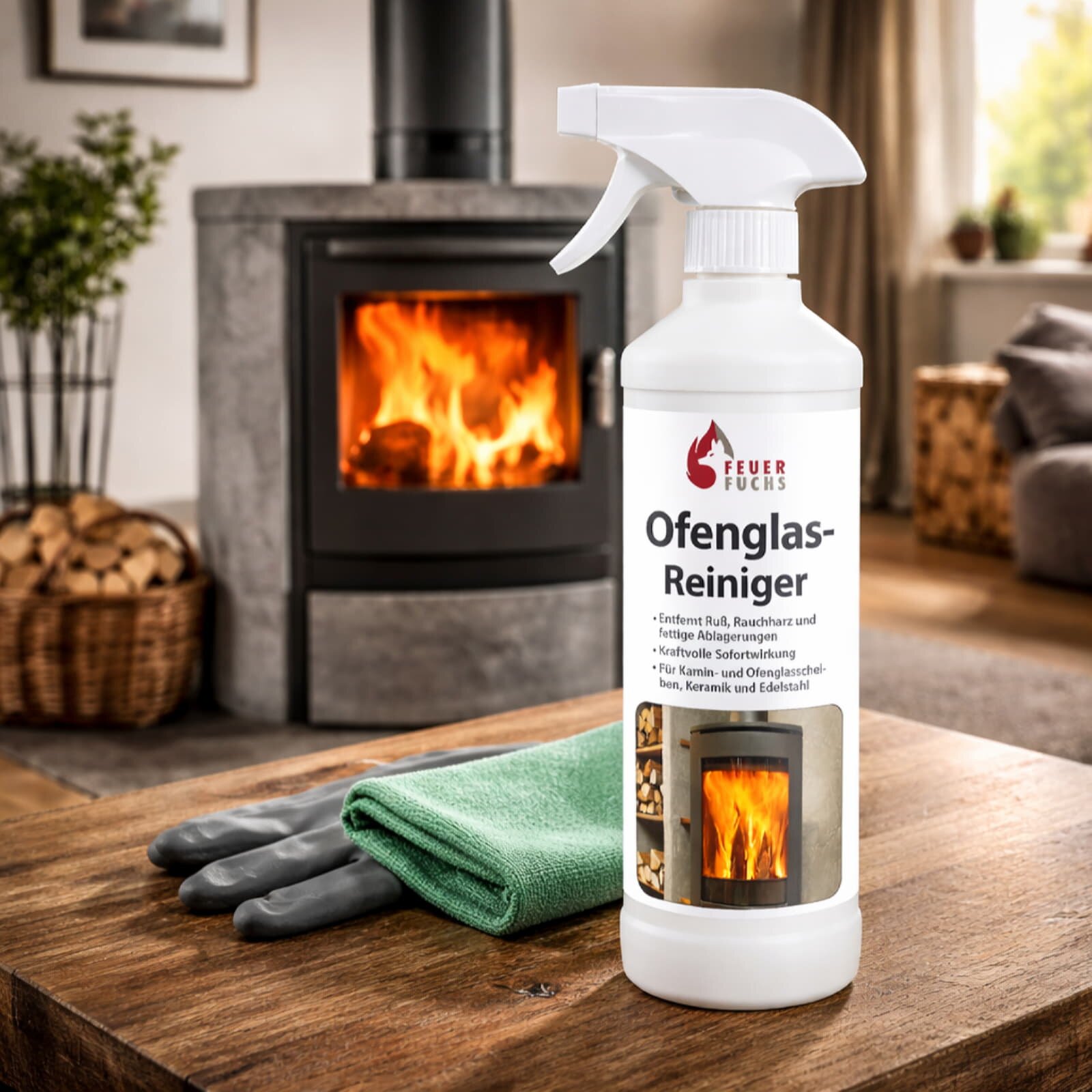 2x Ofenglas-Reiniger, Sprühflasche 500ml - Vorteilspack- Feuer-Fuchs