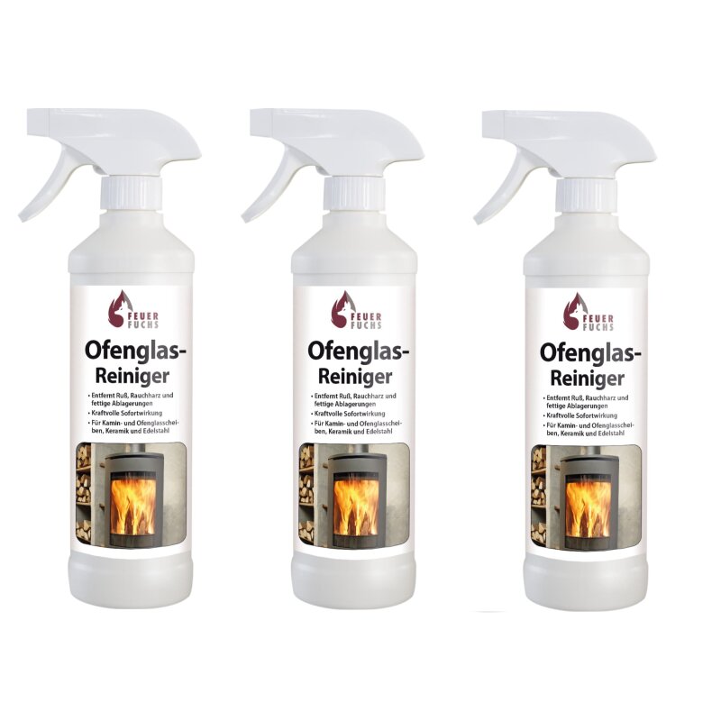 3x Ofenglas-Reiniger, Sprühflasche 500ml - Vorteilspack- Feuer-Fuchs
