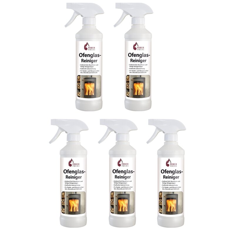 5x Ofenglas-Reiniger, Sprühflasche 500ml - Vorteilspack- Feuer-Fuchs