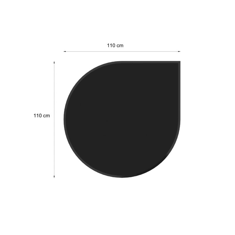 Valo Glasbodenplatte Tropfenform 1100 x 1100 mm, Stärke 6mm, Fase 20 mm mit geschliffenen Kanten - Schwarz