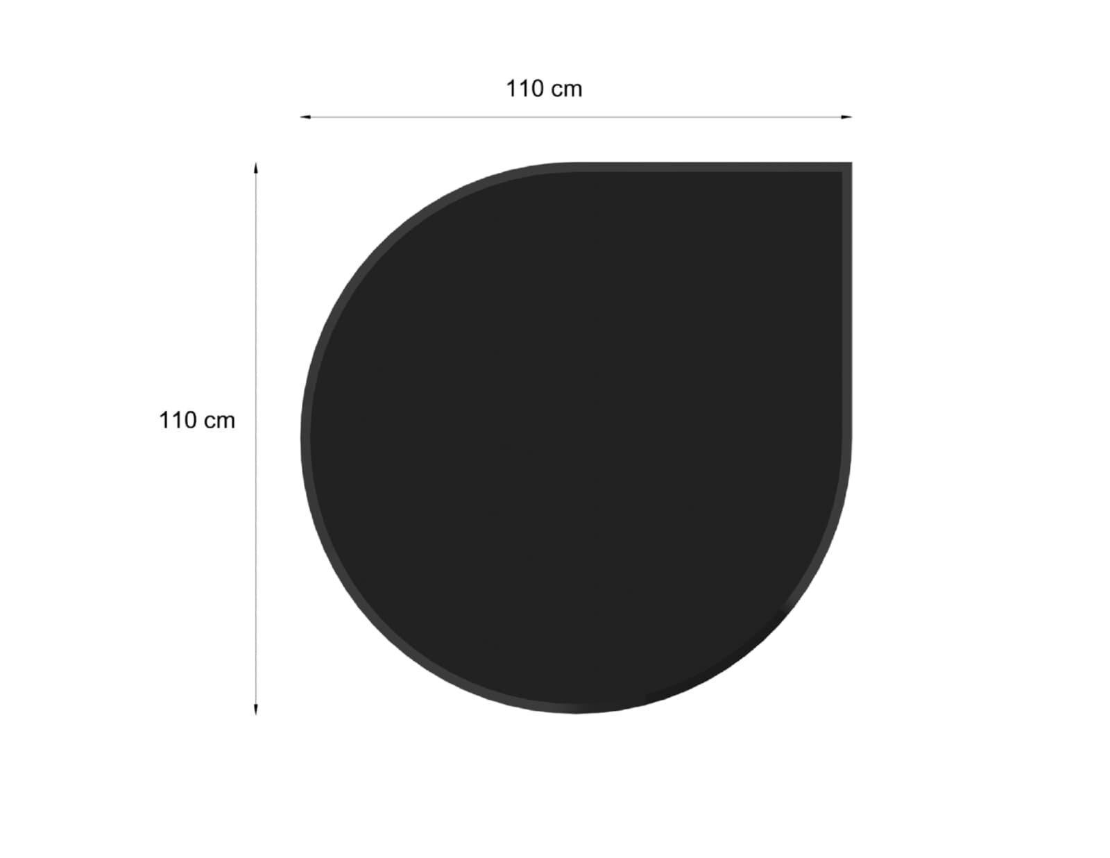 Valo Glasbodenplatte Tropfenform 1100 x 1100 mm, Stärke 6mm, Fase 20 mm mit geschliffenen Kanten - Schwarz