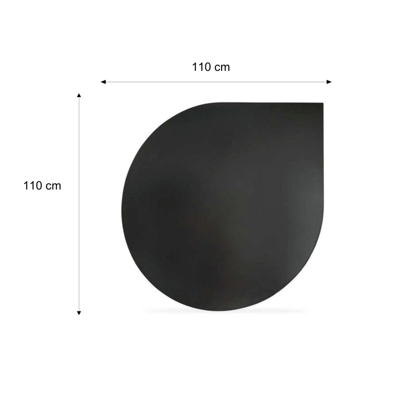 Valo Stahlbodenplatte Tropfenform 1100 x 1100 mm, Stärke 2mm, Schwarz pulverbeschichtet