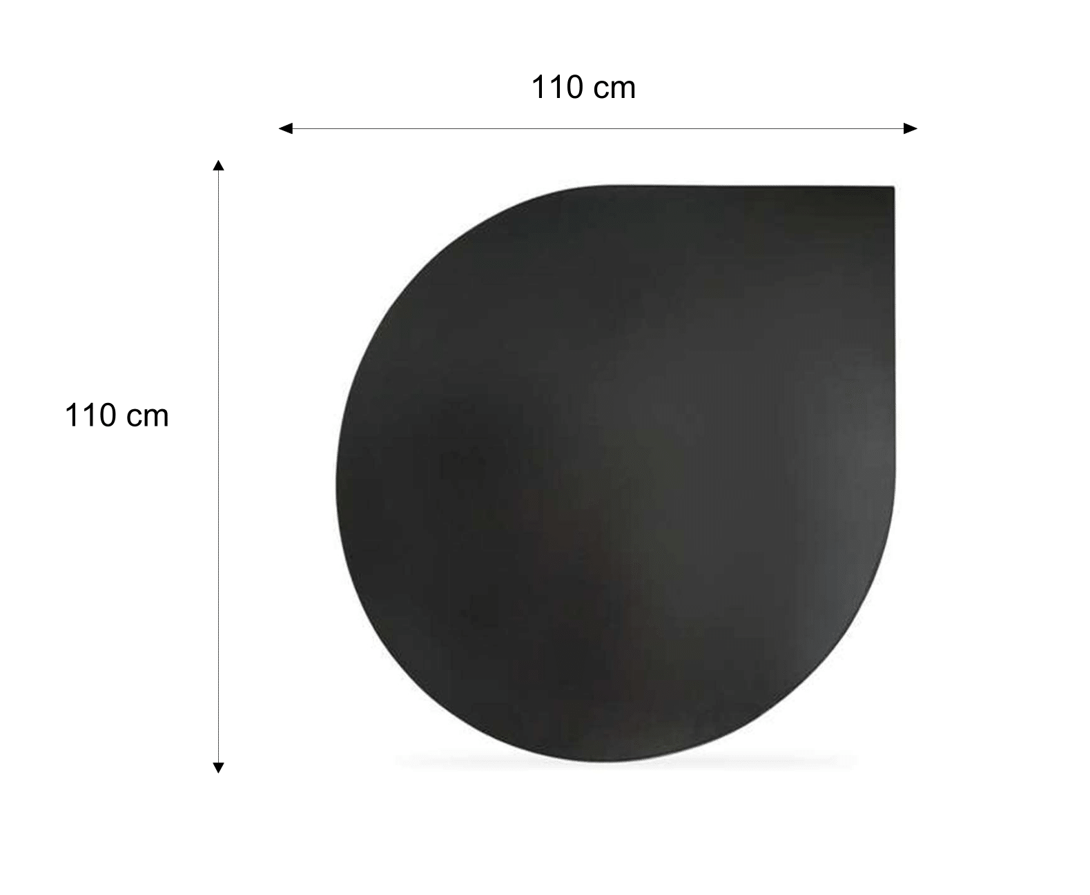 Valo Stahlbodenplatte Tropfenform 1100 x 1100 mm, Stärke 2mm, Schwarz pulverbeschichtet