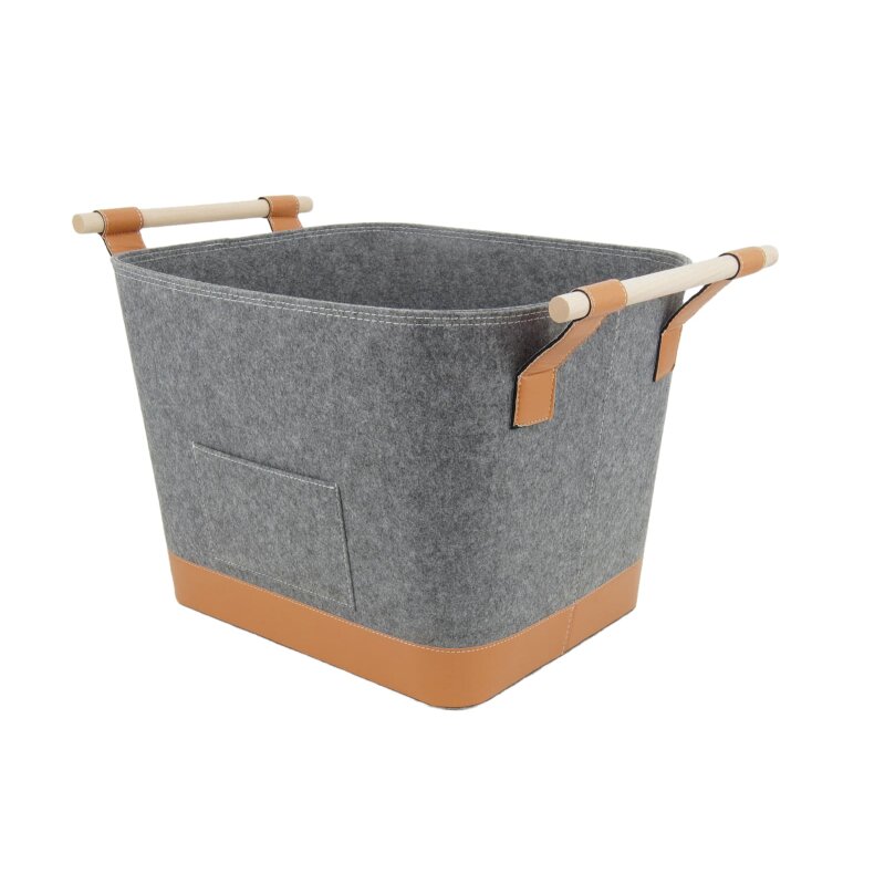 Valo INSPIRE Filzkorb Lysa, vegane Lederdetails - Dunkelgrau