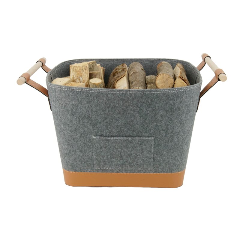 Valo INSPIRE Filzkorb Lysa, vegane Lederdetails - Dunkelgrau