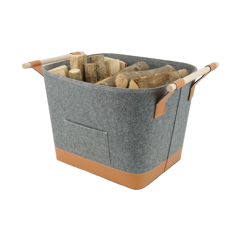Valo INSPIRE Filzkorb Lysa, vegane Lederdetails - Dunkelgrau